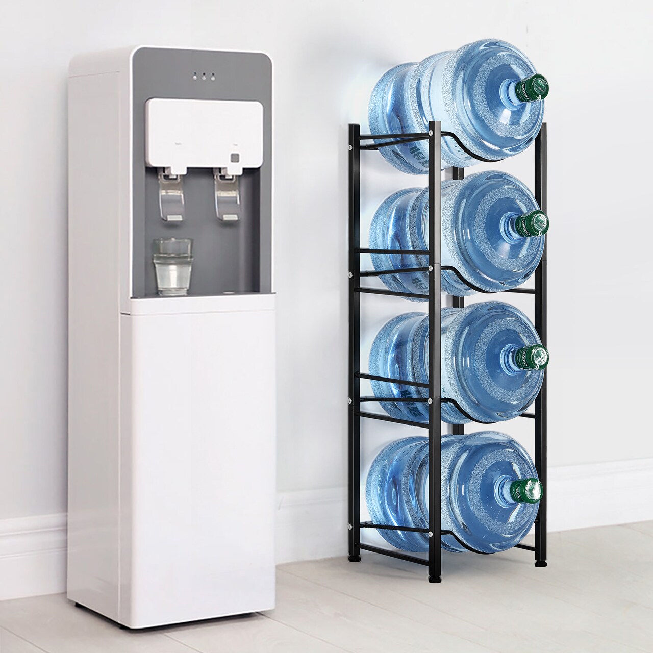 4-Tier Water Jug Rack, 5 Gallon Detachable Water Bottle Holder for Kitchen, Office, Home, Black